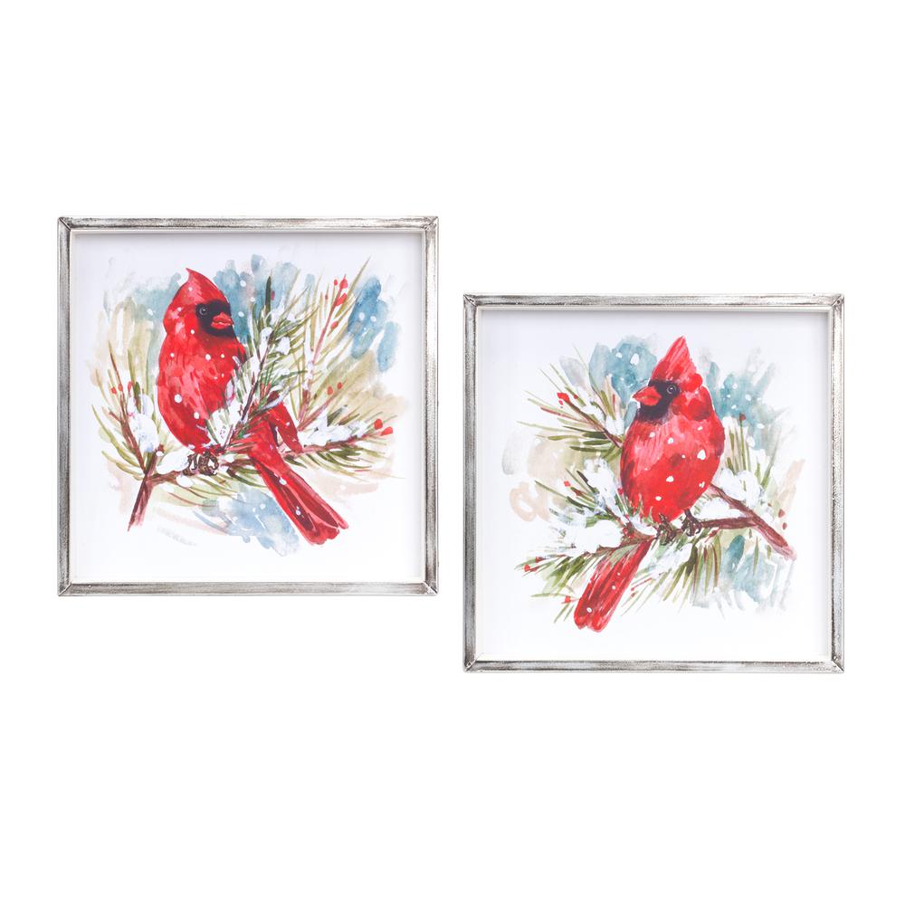 Cardinal and Pine Frame (Set of 2) 14"SQ MDF/Iron. Picture 2