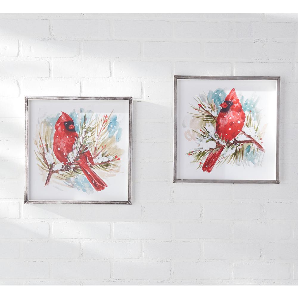 Cardinal and Pine Frame (Set of 2) 14"SQ MDF/Iron. Picture 4