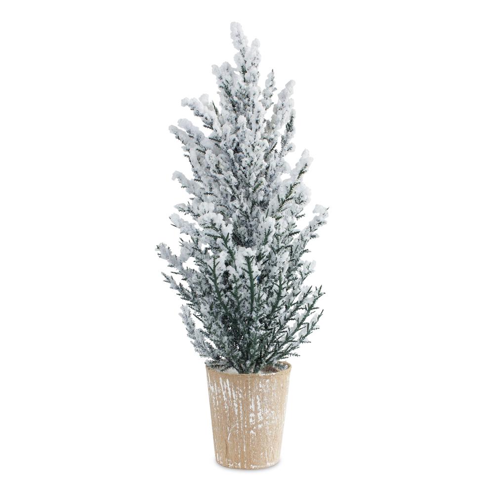 Potted Snowy Pine Tree (Set of 4) 16"H Plastic/Paper. Picture 1