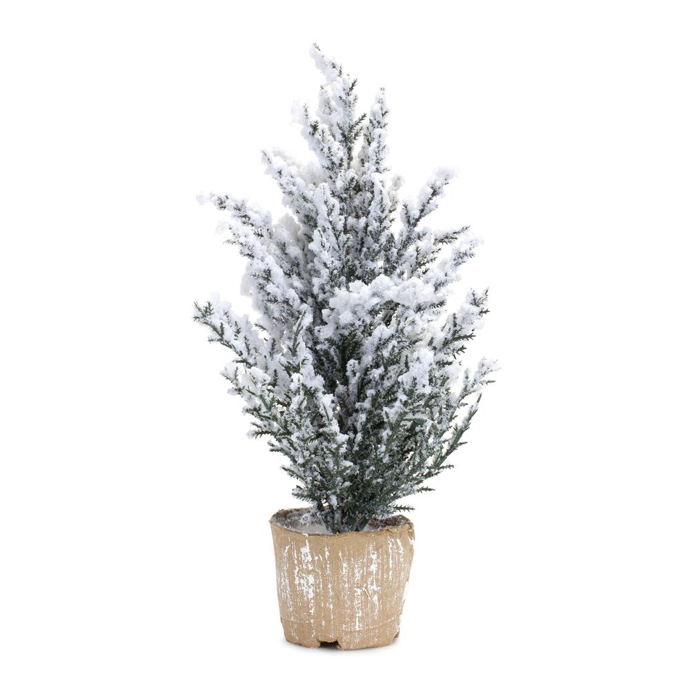 Potted Snowy Pine Tree (Set of 6) 12"H Plastic/Paper. Picture 1