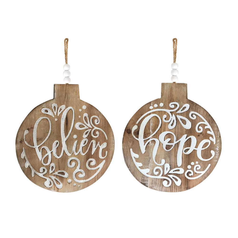 Believe and Hope Ornament (Set of 6) 11.5"D Wood. Picture 1