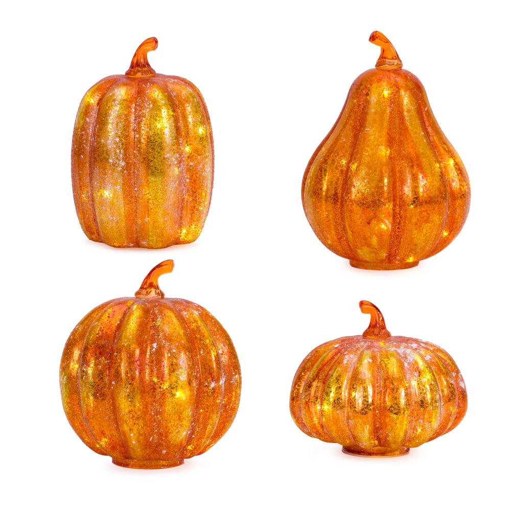 LED Pumpkin (Set of 4) 6.25"H, 7.75"H, 7.75"H, 9.25"H Glass 6 Hr Timer. Picture 1