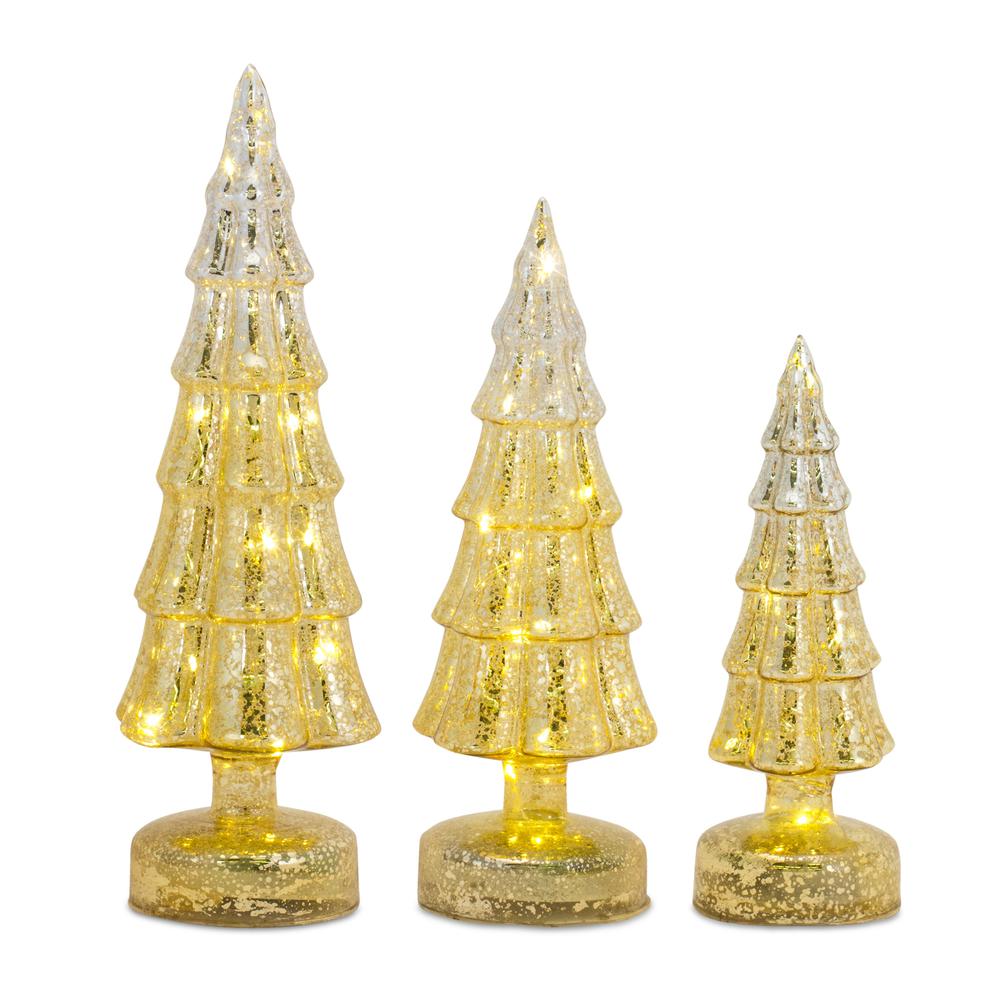 LED Tree (Set of 3) 8"H, 11"H, 13"H Glass 6 Hr Timer. Picture 1