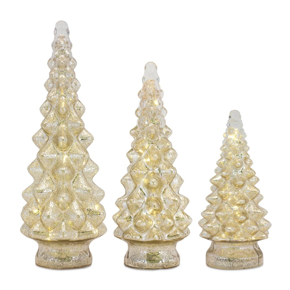 LED Tree (Set of 3) 10"H, 13.25"H, 15.5"H Glass 6 Hr Timer. Picture 1