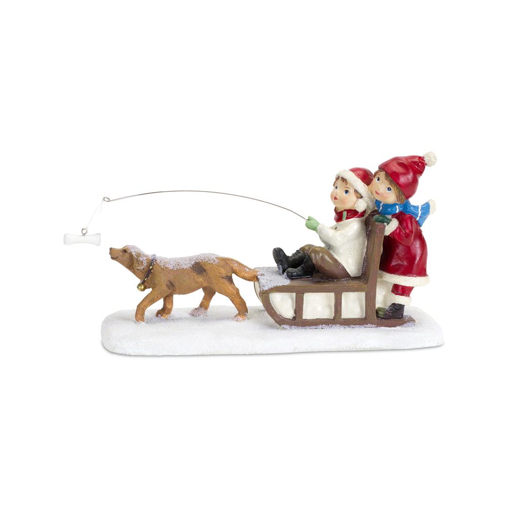 Children on Sled 9.5"L x 5.75"H Resin. Picture 1