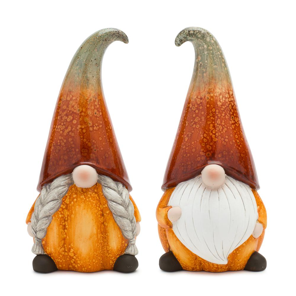 Pumpkin Gnome (Set of 2) 11.5"H Terra Cotta. Picture 1