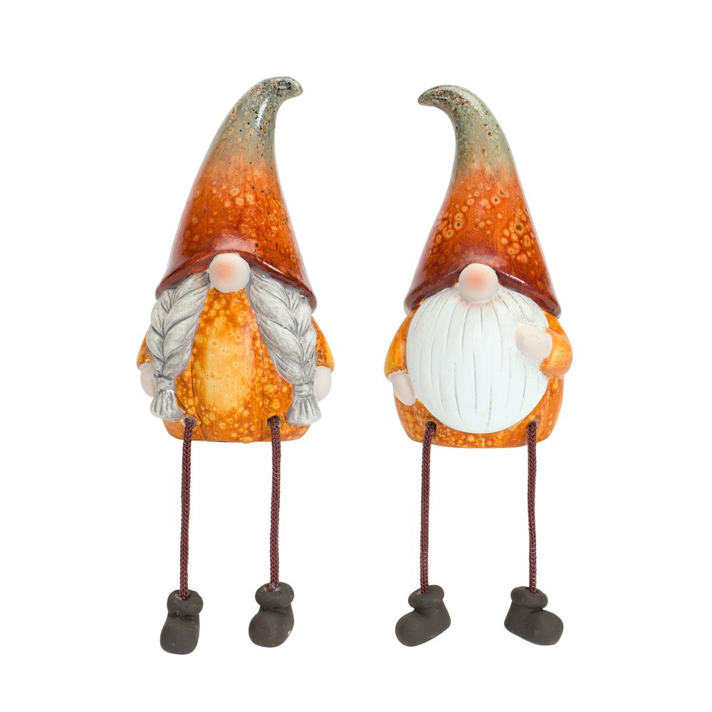 Pumpkin Gnome w/Dangle Legs (Set of 2) 8"H Terra Cotta. Picture 2
