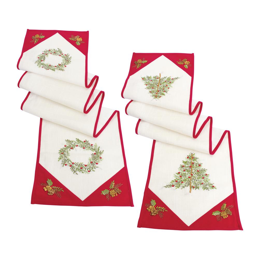 Tree and Wreath Table Runner (Set of 2) 72"L x 13.5"W Polyester. Picture 1