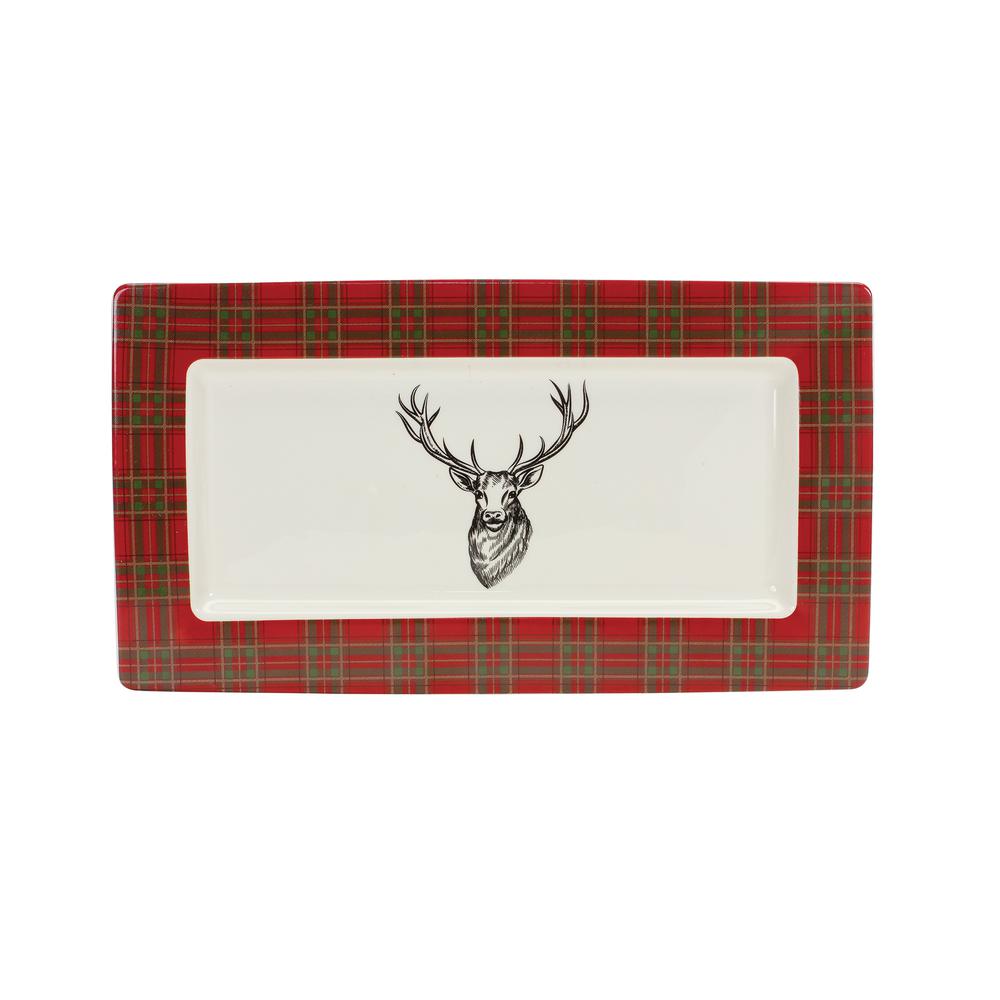 Plaid and Deer Platter (Set of 2) 13.25"L x 7.5"W x .75"H Ceramic. Picture 1