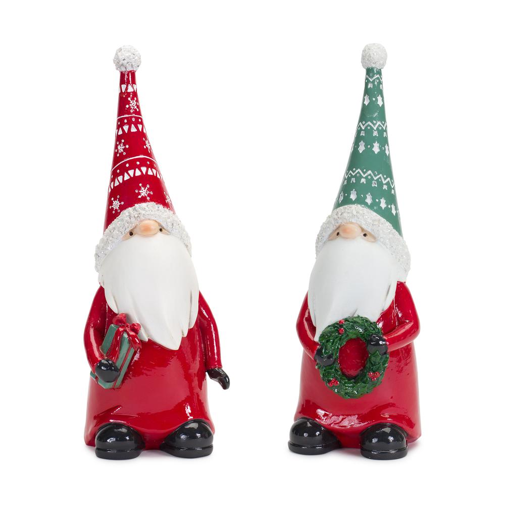 Gnome w/Wreath & Package (Set of 2) 9"H Resin. Picture 1