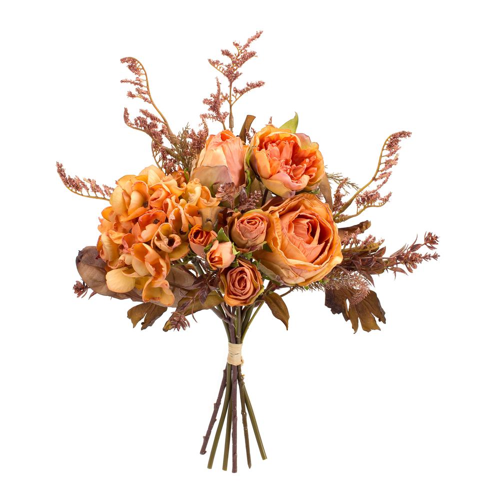 Rose and Fall Foliage Bouquet (Set of 6) 15"H Polyester. Picture 1