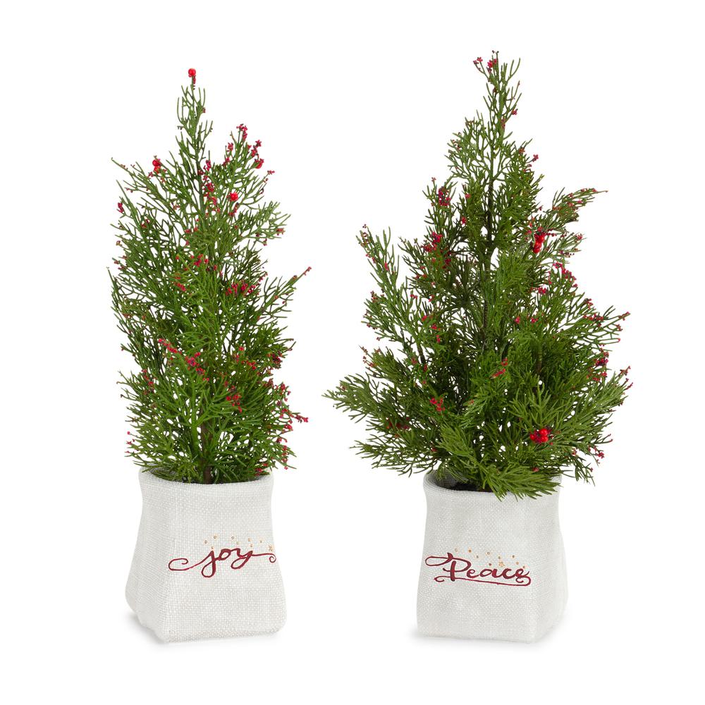 Potted Tree (Set of 2) 14.25"H, 16.5"H Plastic. Picture 1