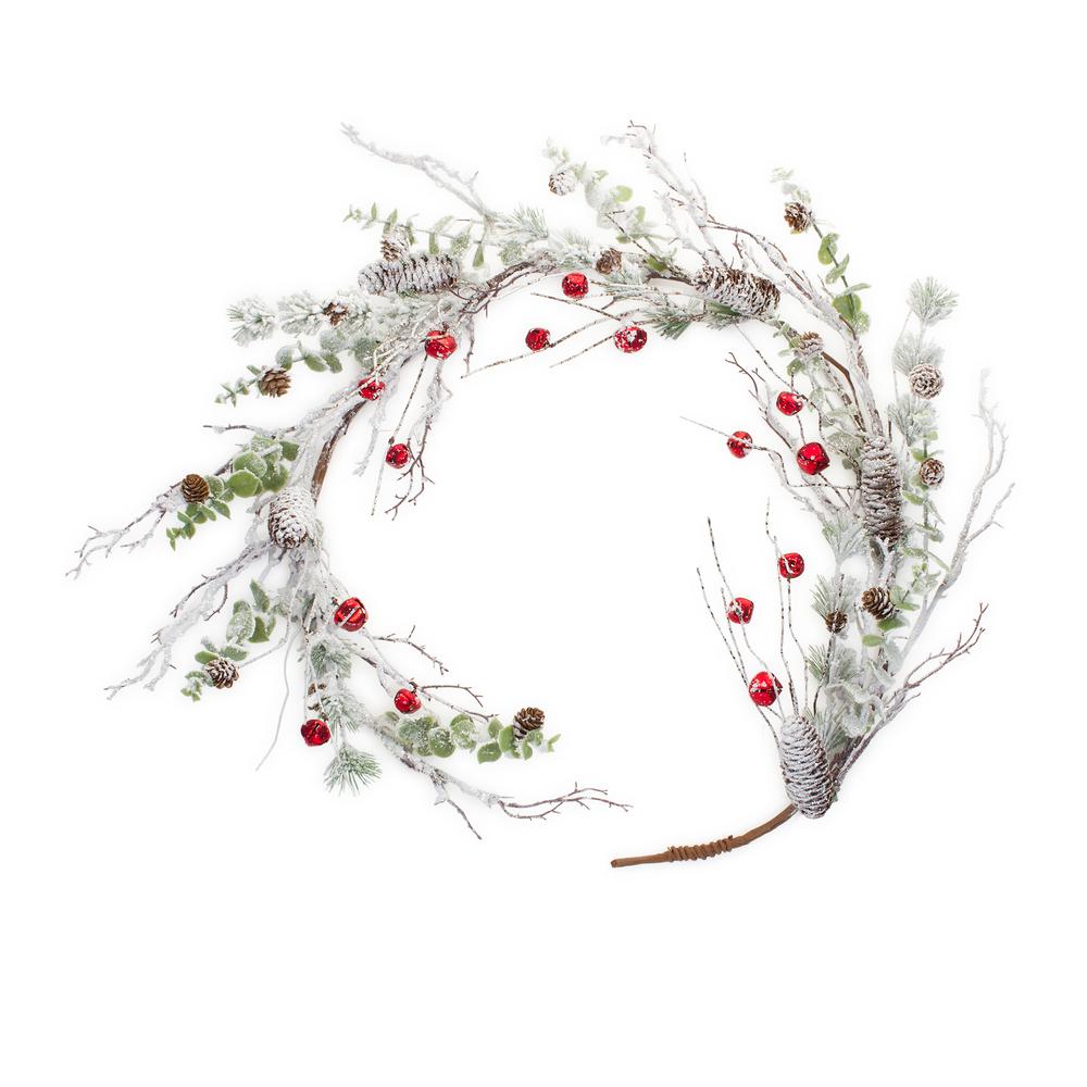 Snow Pine Garland w/Sleigh Bells (Set of 2) 5'L Plastic. Picture 1