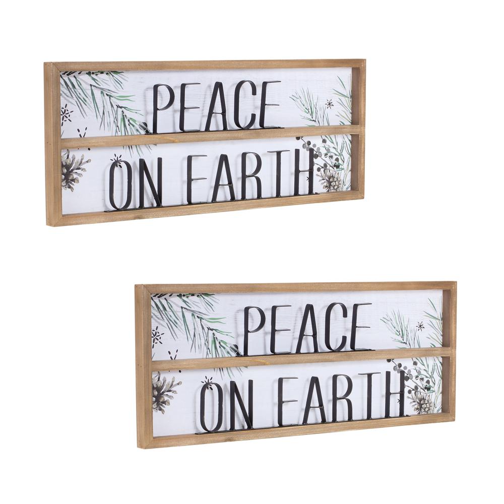 Peace on Earth Sign (Set of 2) 23.5"L x 9.25"H Wood/MDF. Picture 1
