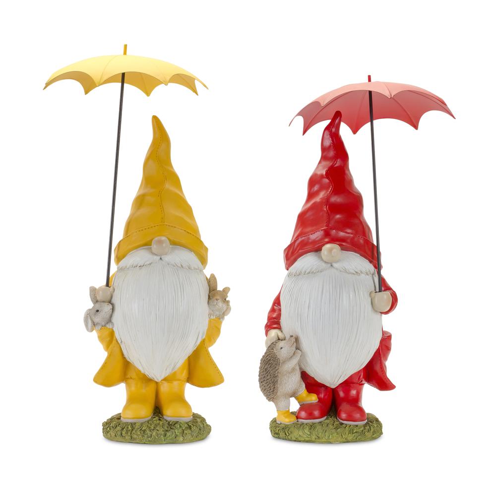 Garden Gnome w/Umbrella (Set of 2) 21"H, 23"H Resin. Picture 1
