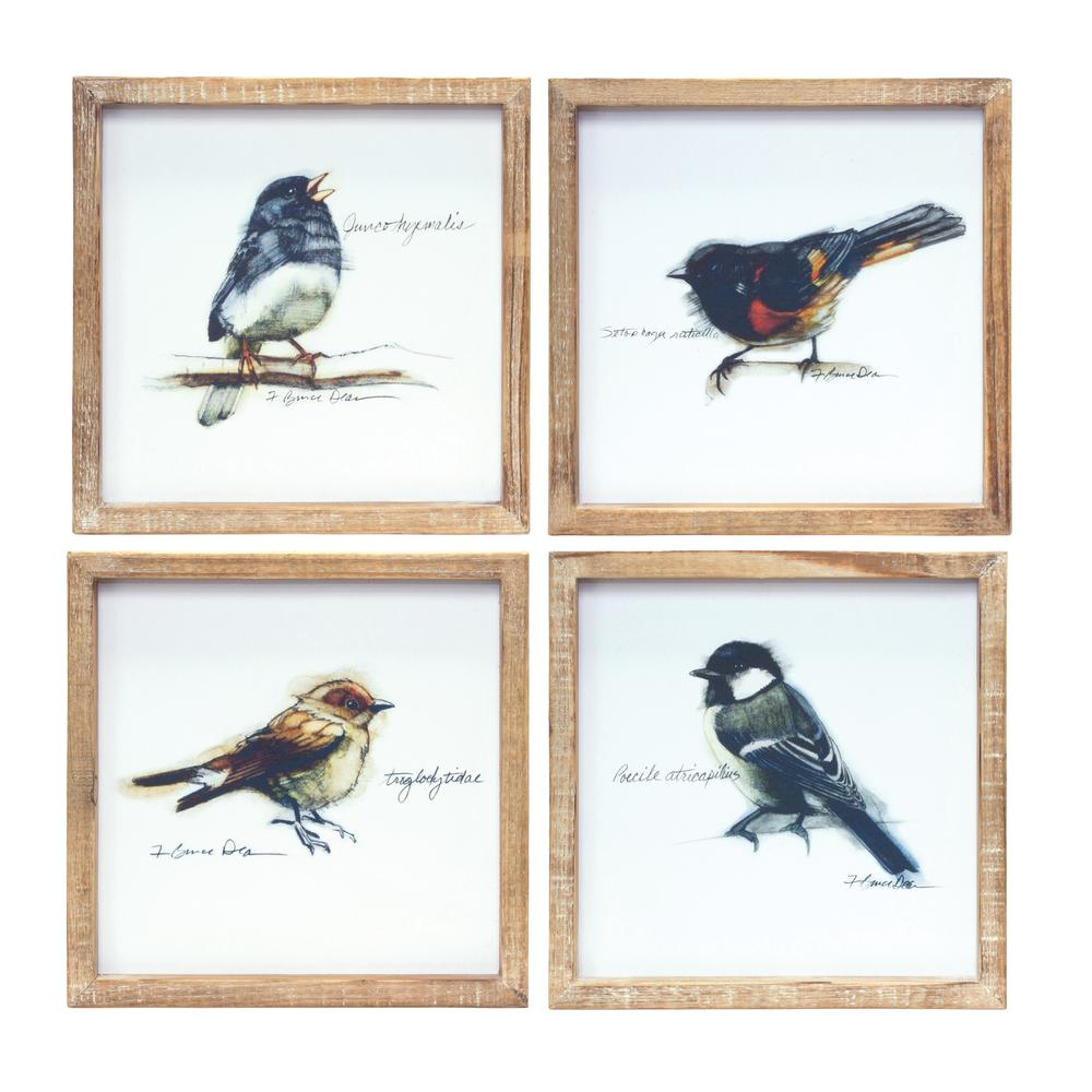Framed Bird Print (Set of 4) 9.5"SQ MDF/Wood. Picture 1