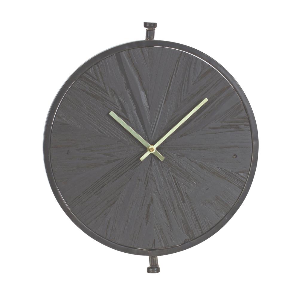 Wall Clock 16.25"D Wood/Iron 1 AA Battery, Not Included. Picture 1