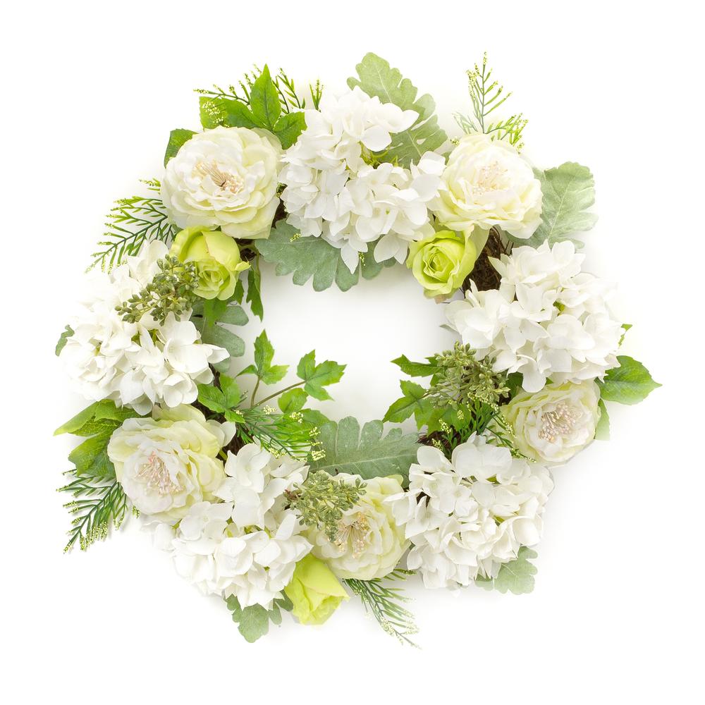 Peony and Hydrangea Wreath 21"D Polyester. Picture 1