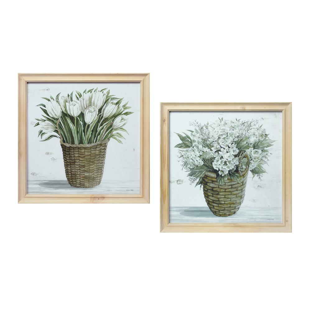 Framed Floral Print (Set of 2) 17"SQ Wood/Glass. Picture 1