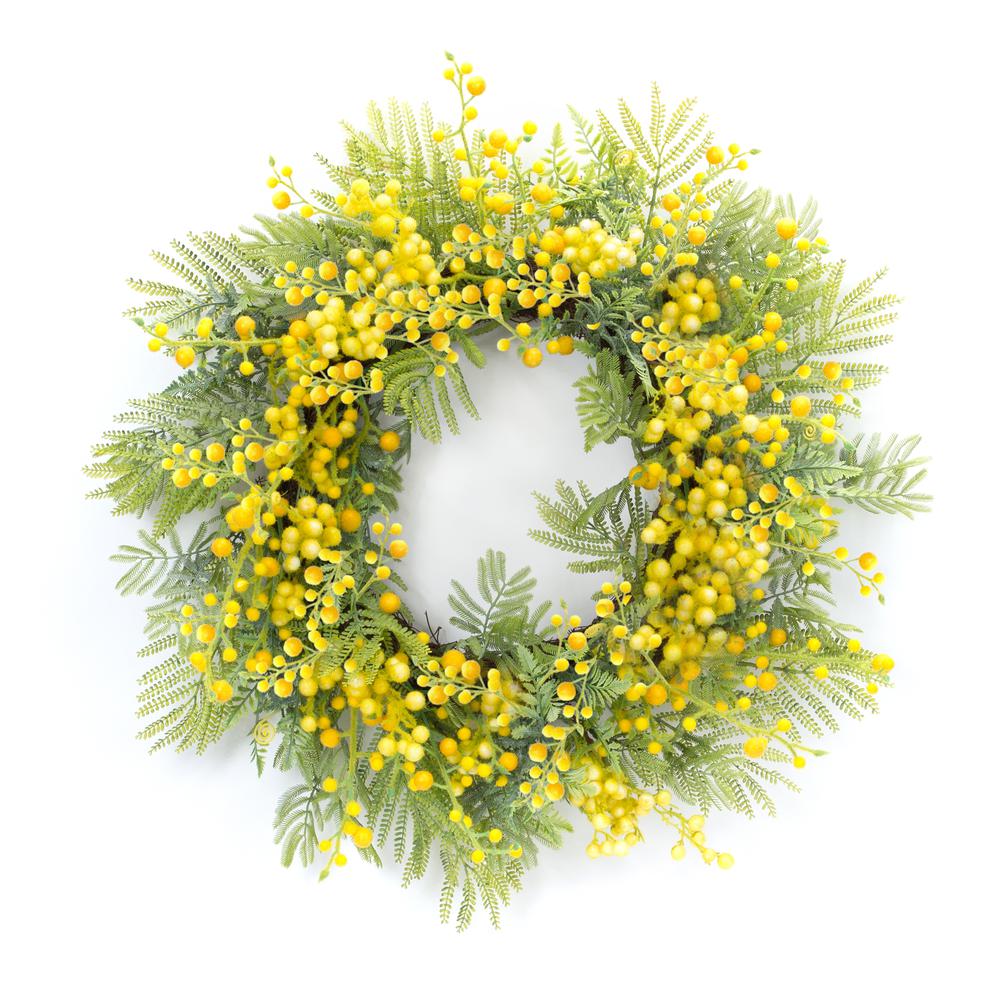 Fern and Mimosa Wreath 27"D Plastic. Picture 1