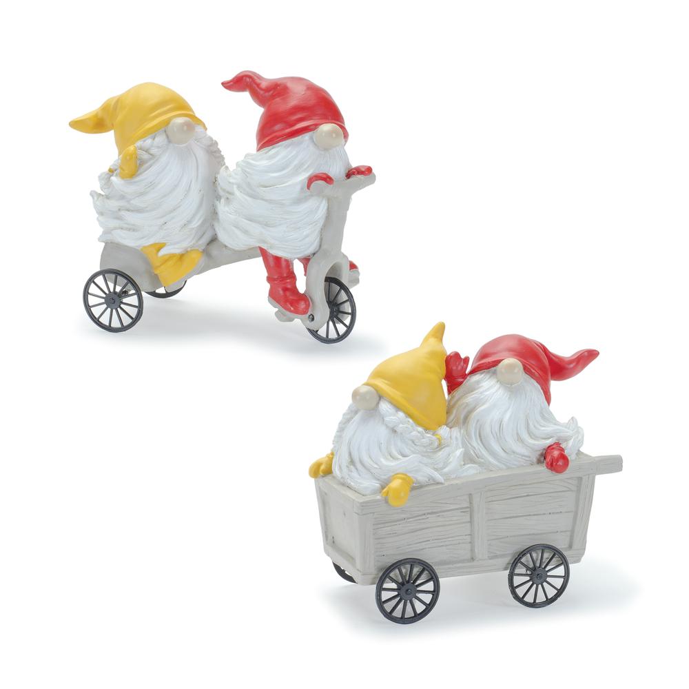 Gnome w/Scooter and Wheelbarrow (Set of 4) 5"H Resin. Picture 1