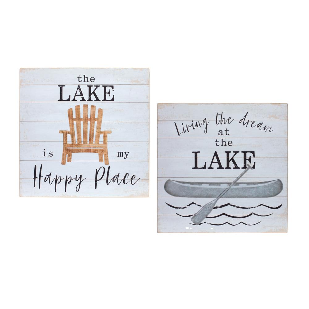 Lake Sign (Set of 2) 15.75"SQ MDF/Wood. Picture 1