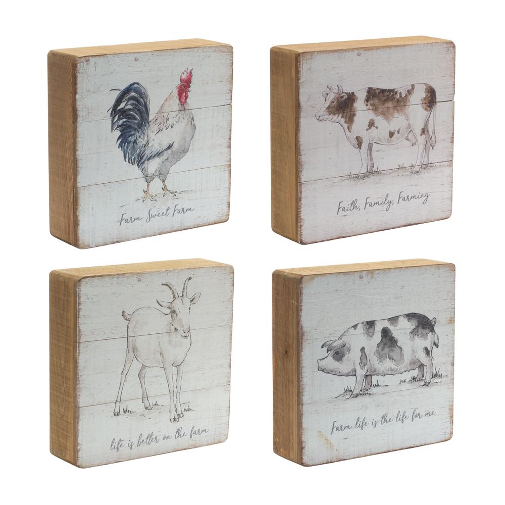 Farm Sign (Set of 4) 7.75"SQ Wood. Picture 1