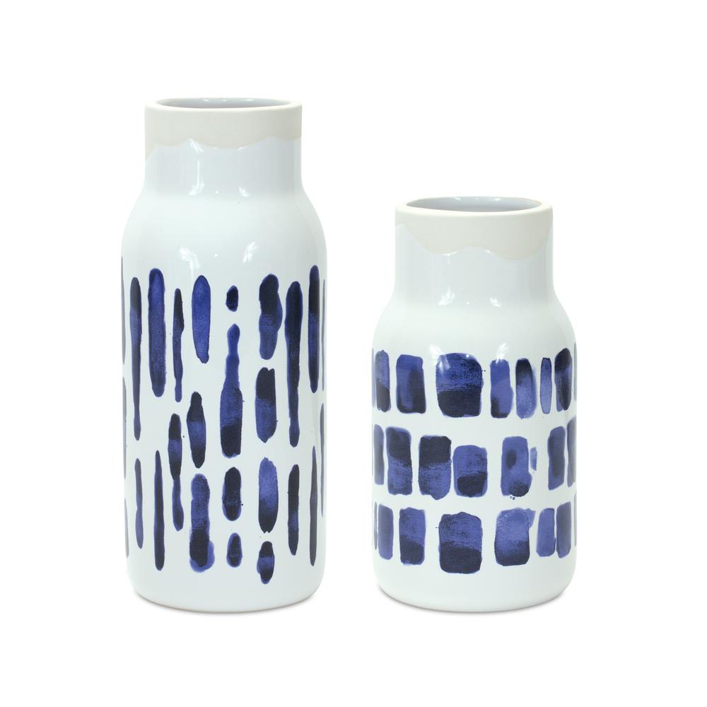 Vase (Set of 2) 4.25"D x 8"H, 4.25"D x 10"H Ceramic. Picture 1