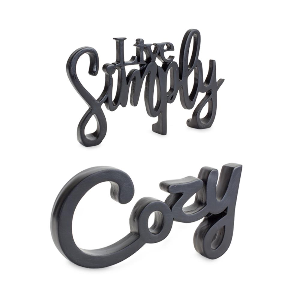Cozy and Simply Sign (Set of 2) 8.25"L x 5"H, 9.75"L x 5"H Resin. Picture 1