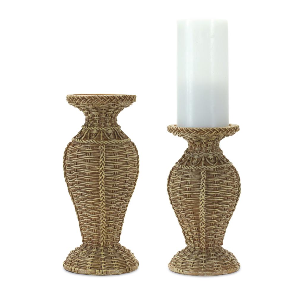 Candle Holder (Set of 2) 4"D x 8.25"H, 4.25"D x 10"H Resin. Picture 1