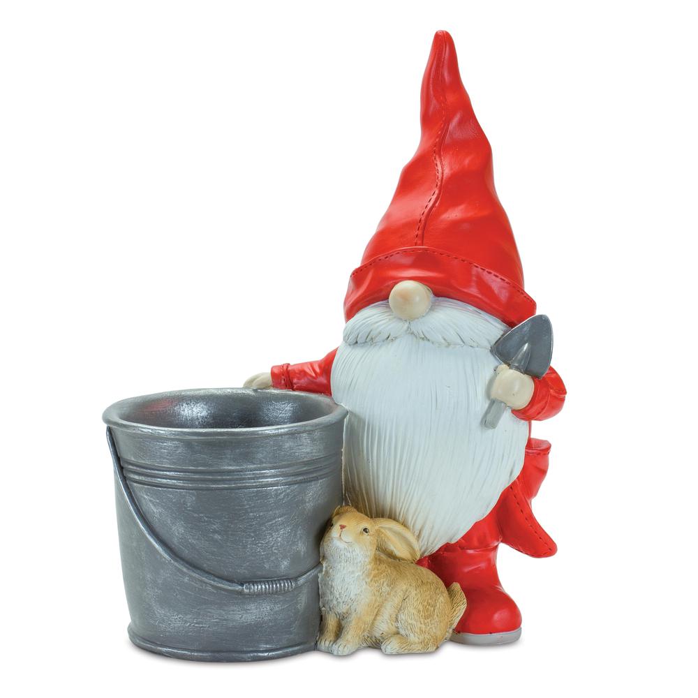 Gnome w/Pail and Bunny (Set of 2) 8.25"L x 11.25"H Resin. Picture 1