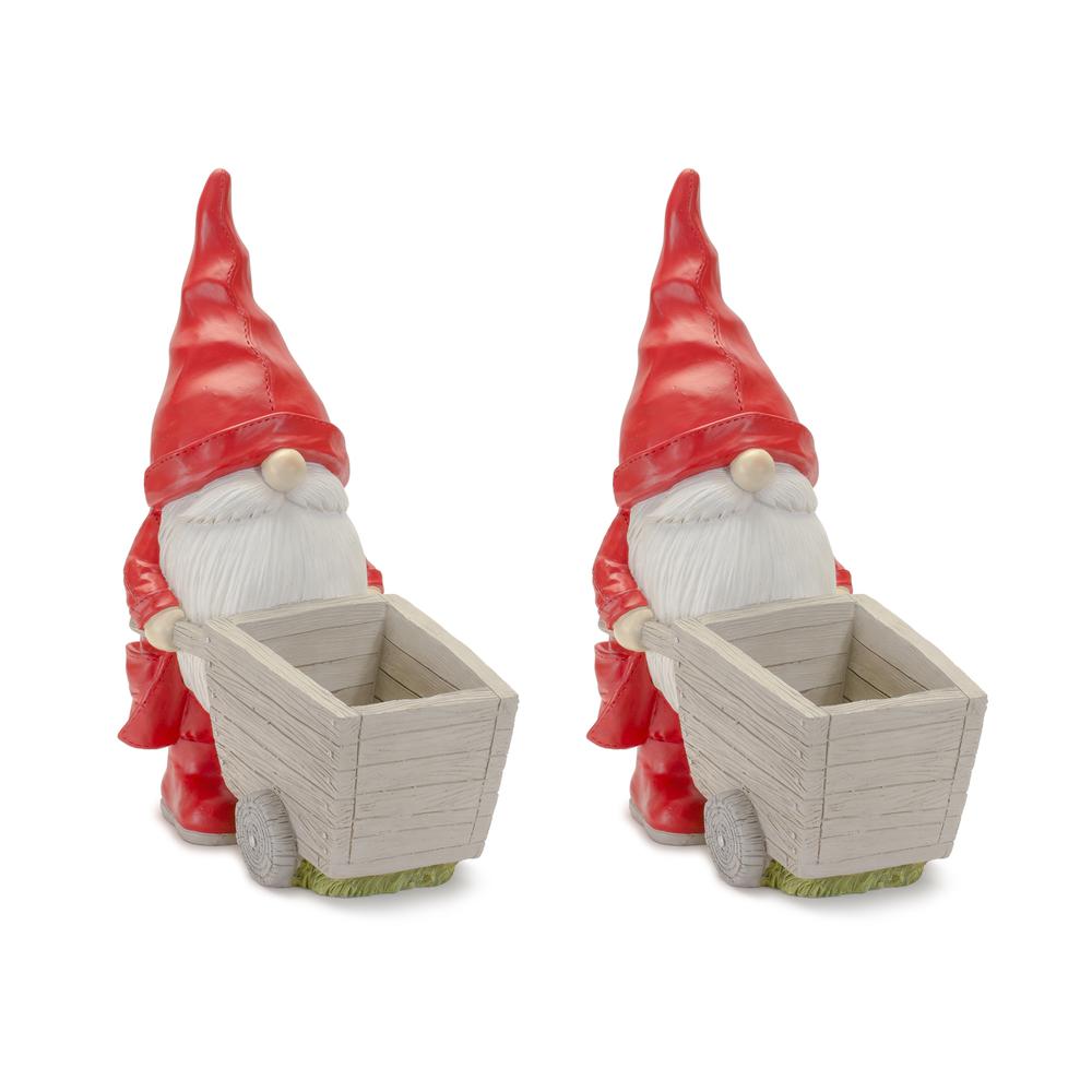 Gnome w/Wheel Barrow (Set of 2) 6.75"L x 15.5"H Resin. Picture 1