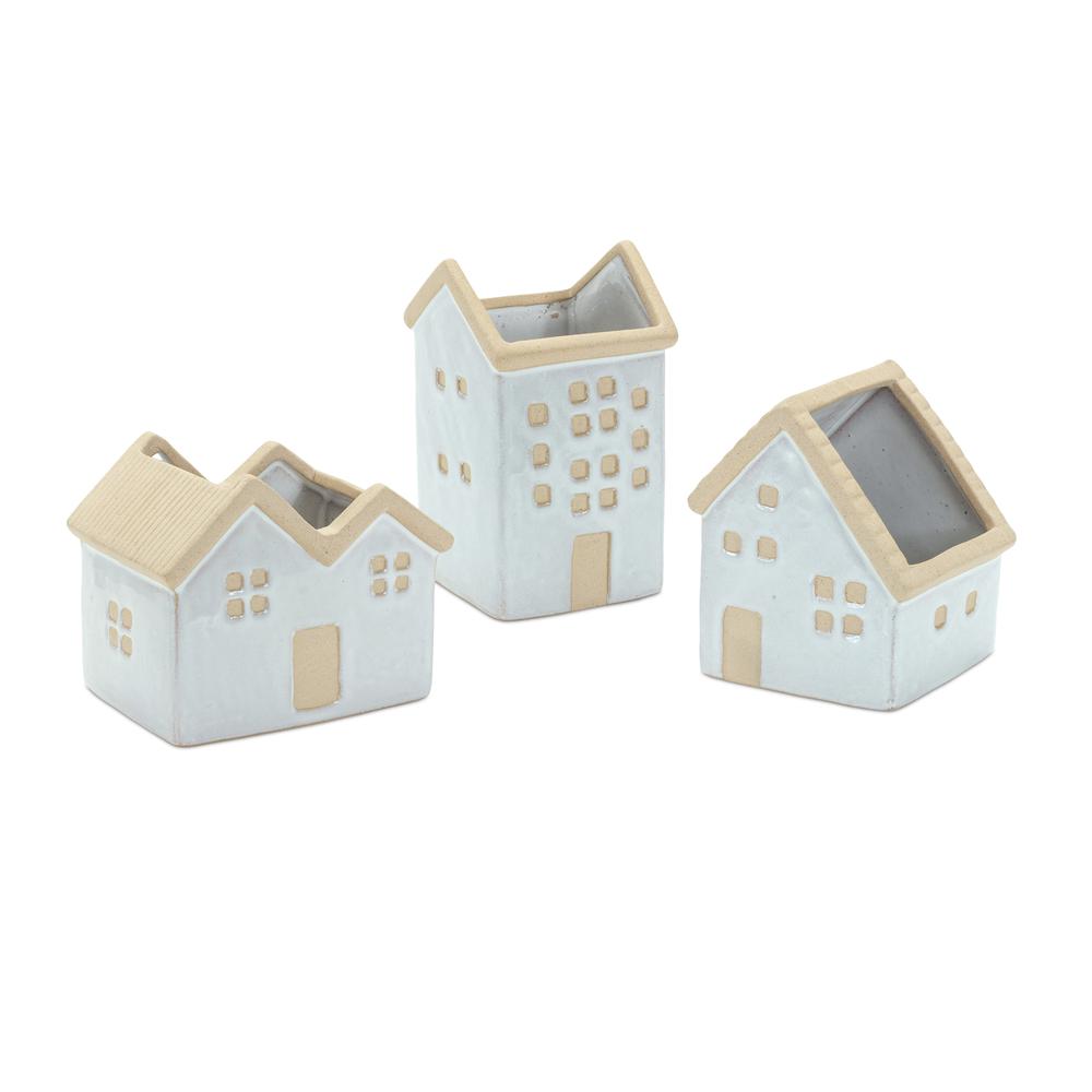 House Planter (Set of 3) 5.5"L x 4.75"H, 4.5"L x 5.5"H, 3.5"L x 6.25"H Porcelain. Picture 1