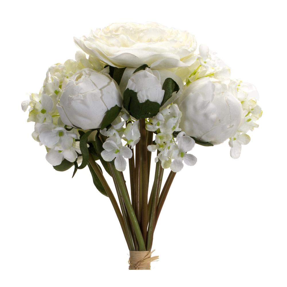 Peony and Hydrangea Bouquet (Set of 6) White Polyester. Picture 1