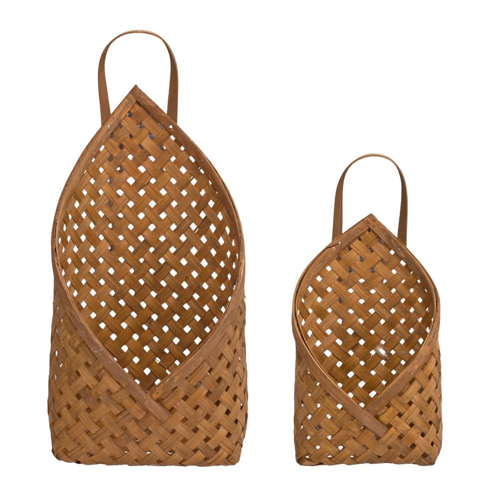 Basket Wall Pocket (Set of 2) 7"L x 12.25"H, 9.25"L x 19"H Bamboo. Picture 1
