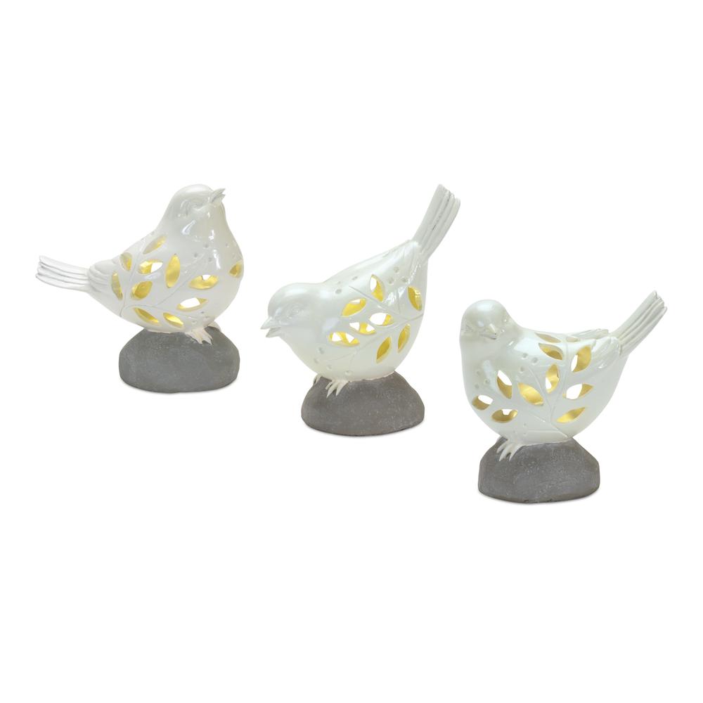 Bird w/Led (Set of 3) 6"H, 6.25"H, 7.25"H Resin 2 AA Battery, Not Included. Picture 1