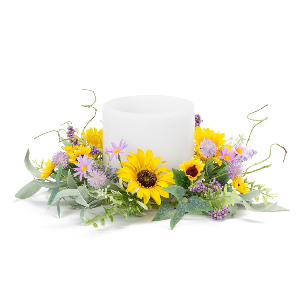 Mixed Sunflower Candle Ring (Set of 6) 15"D Polyester (Fits a 6" Candle). Picture 1