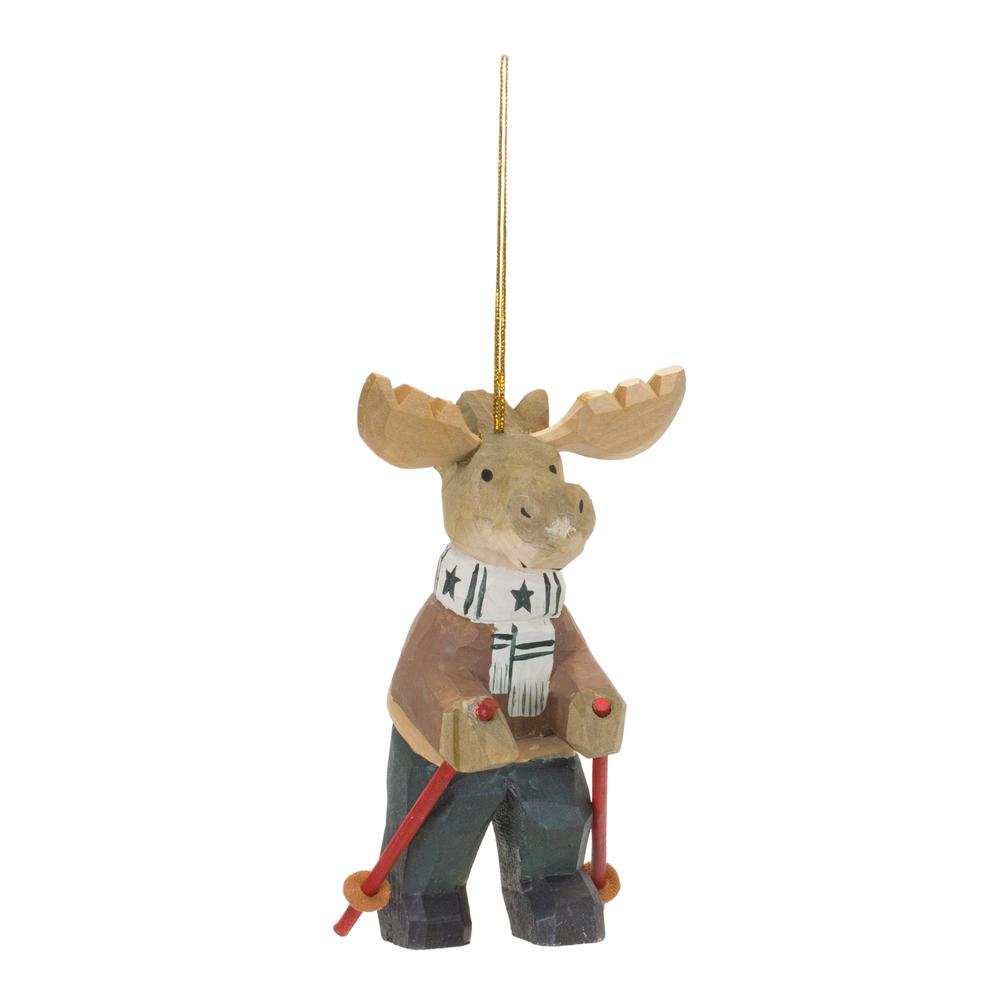Moose w/Ski Poles Ornament (Set of 6) 5.5"H Wood. Picture 2