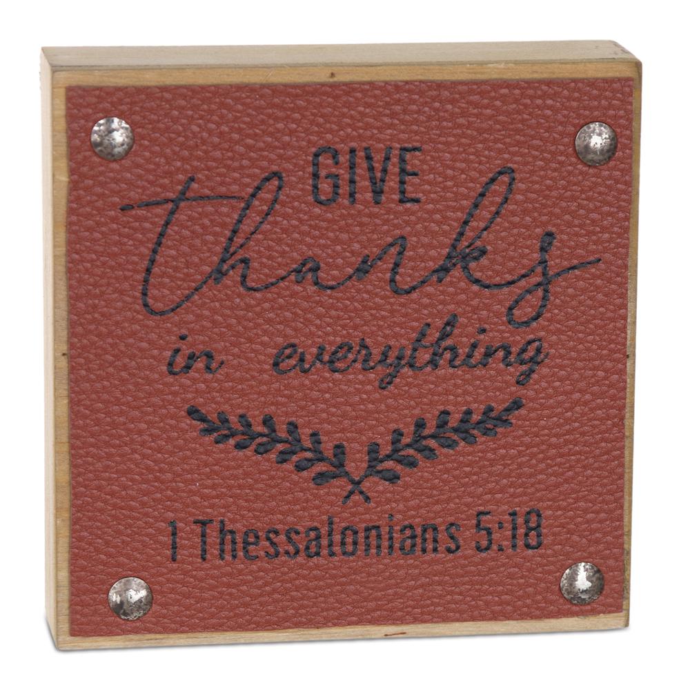 Give Thanks Sign (Set of 6) 5"SQ MDF/Faux Leather. Picture 2