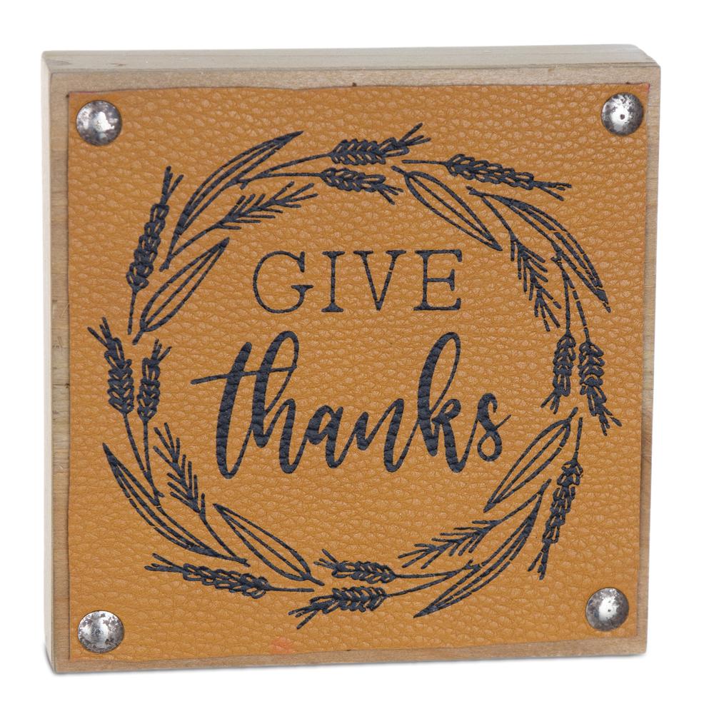 Give Thanks Sign (Set of 6) 5"SQ MDF/Faux Leather. Picture 3