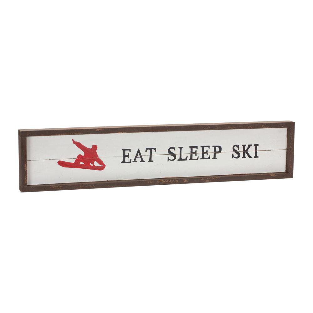 Eat, Sleep, Ski Sign 23"L x 5"H Wood. Picture 1