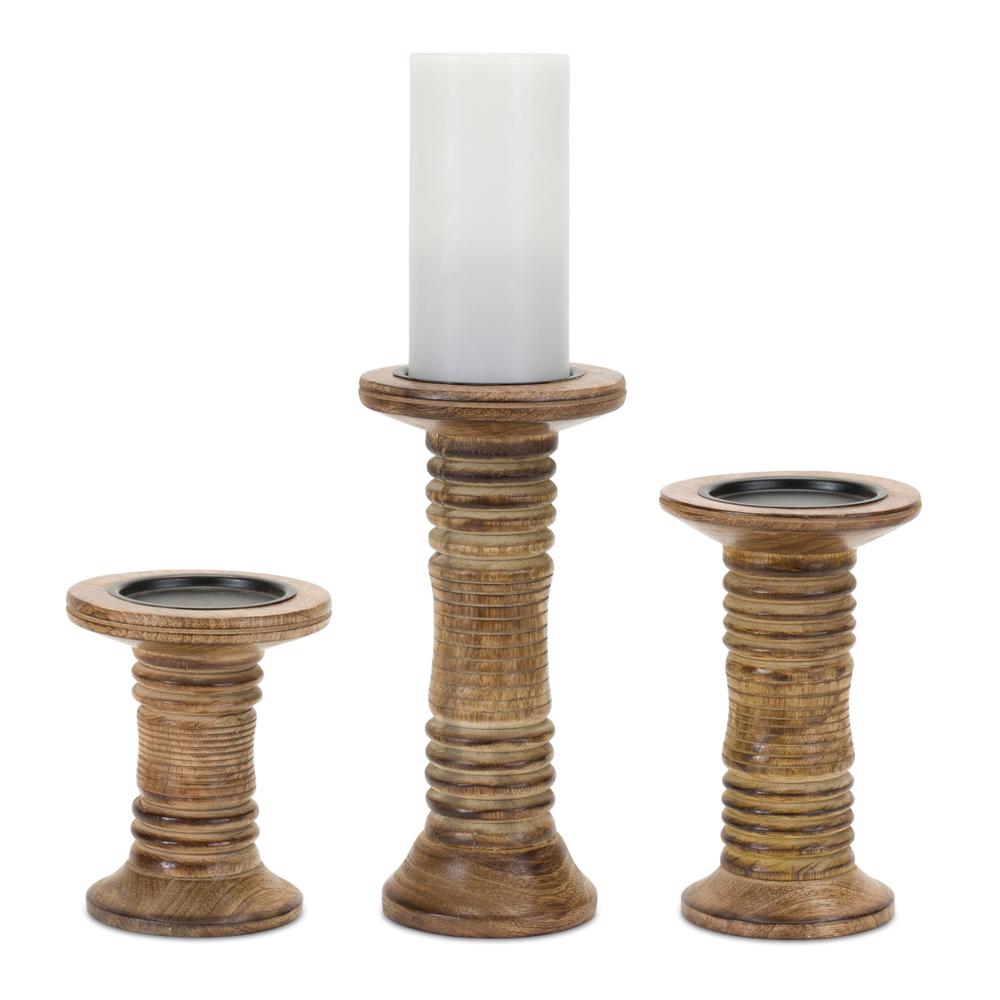 Natural Mango Wood Candle Holder (Set of 3). Picture 1