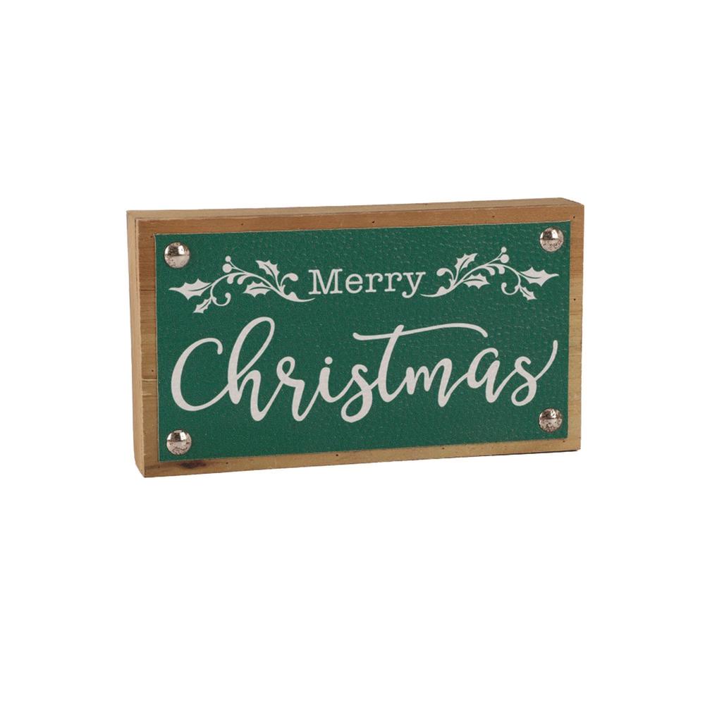 Merry Christmas Sign (Set of 2) 7"L x 4"H MDF/Faux Leather. Picture 1