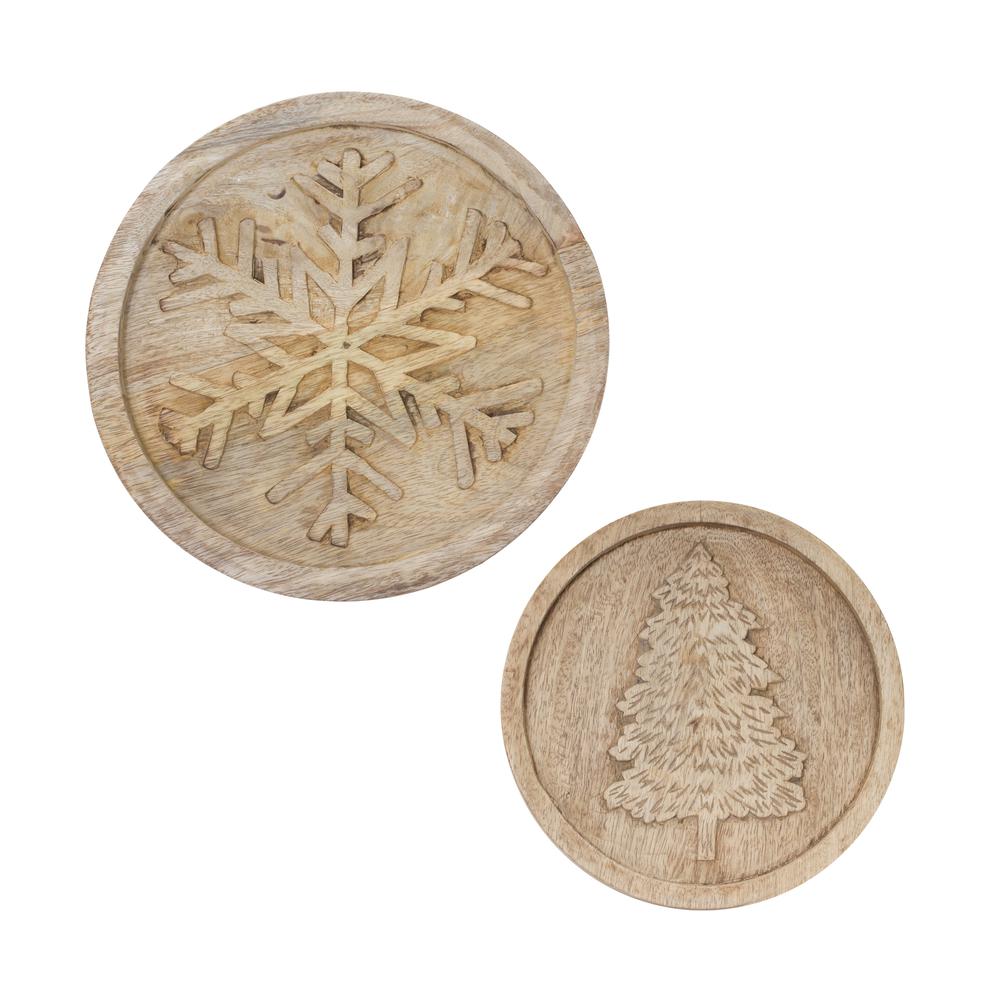 Tree and Snowflake Trivet (Set of 2) 8"D, 10"D Wood. Picture 1