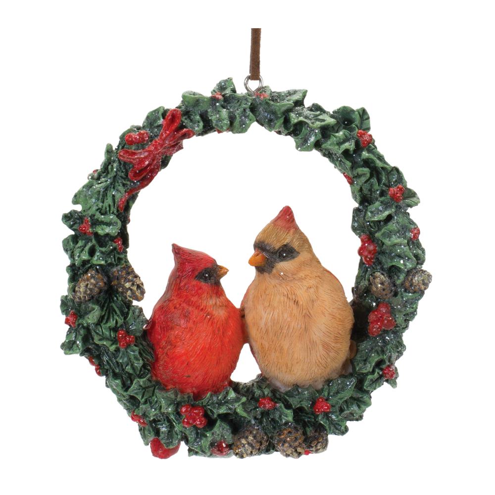 Cardinal Wreath Ornament (Set of 4) 4.5"H Resin. Picture 1