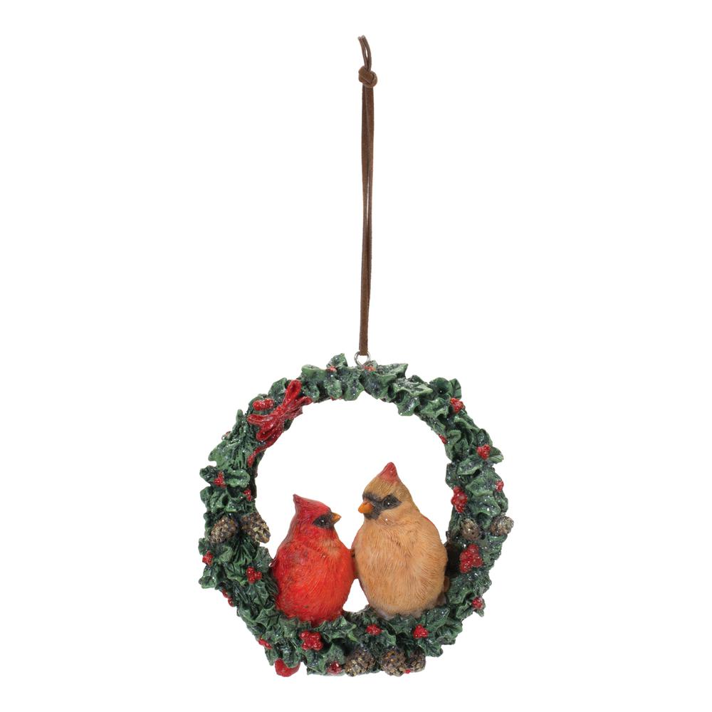 Cardinal Wreath Ornament (Set of 4) 4.5"H Resin. Picture 2