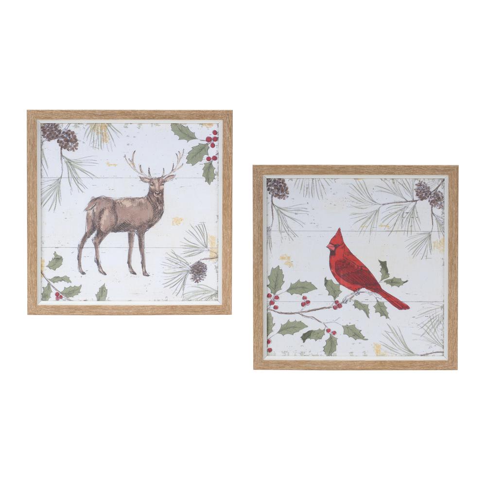 Deer and Cardinal Frame (Set of 2) 10.25"SQ Plastic/MDF. Picture 1