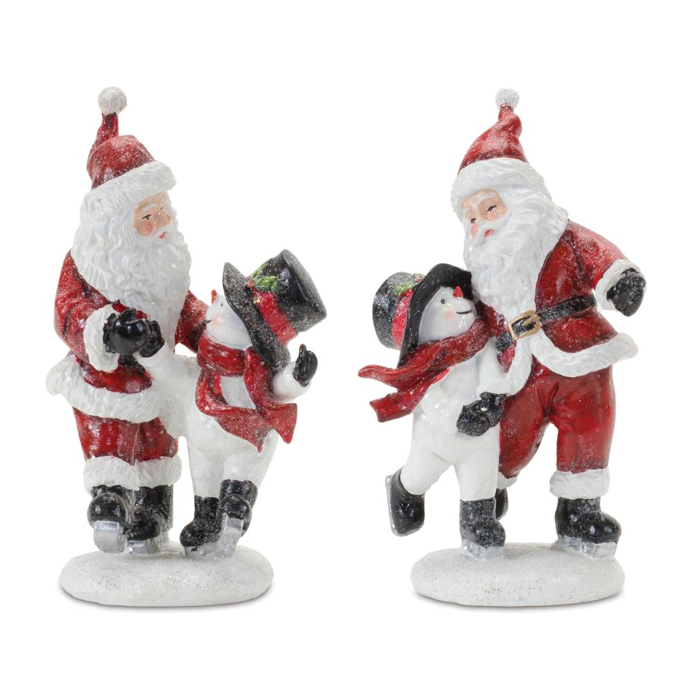 Santa and Snowman Skating (Set of 2) 6.25"H Resin. Picture 1