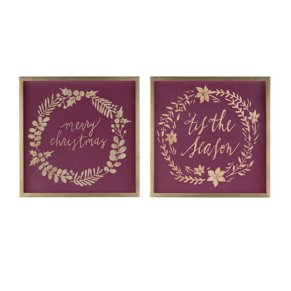 Merry Christmas and Tis The Season Frame (Set of 2) 15.75"SQ MDF/Paper. Picture 1
