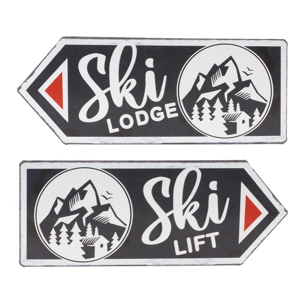 Ski Lift and Lodge Arrow Sign (Set of 6) 11.75"L x 4.75"H Tin. Picture 1